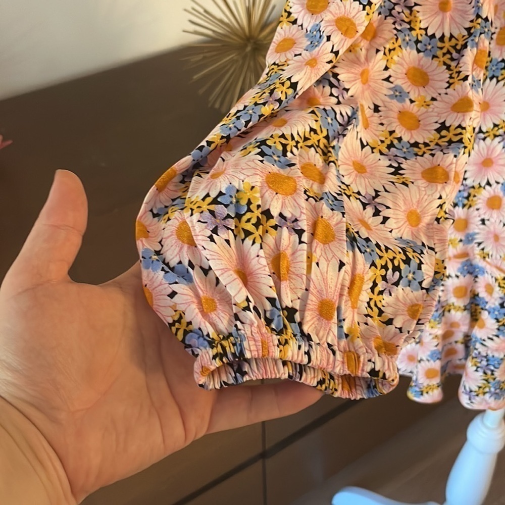 Miss Selfridge Floral Mini Dres Long Sleeve Slit Back - Picture 5 of 9